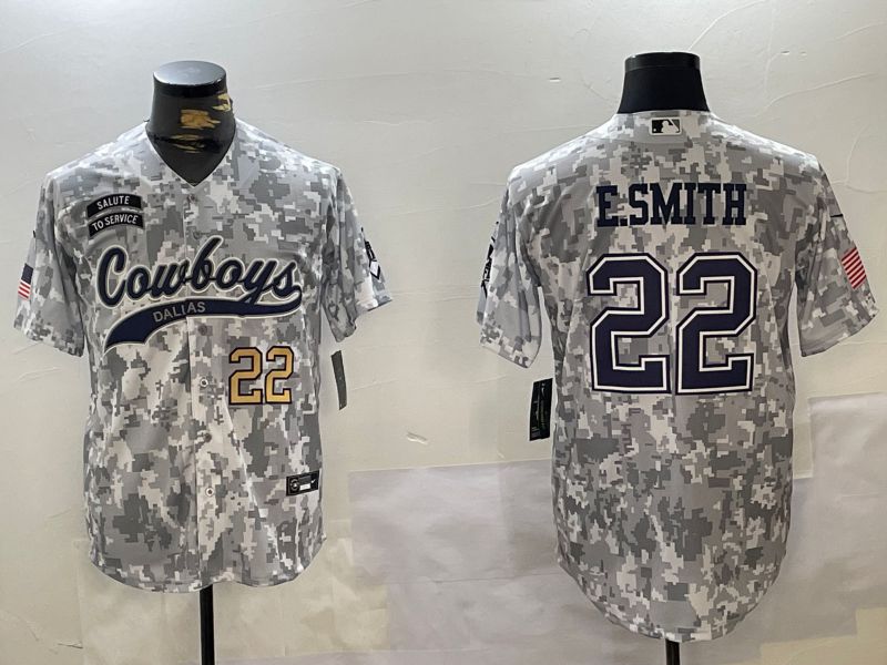 Men Dallas Cowboys 22 E.Smith Nike Arctic Camo 2024 Salute to Service Limited NFL Jersey style 2